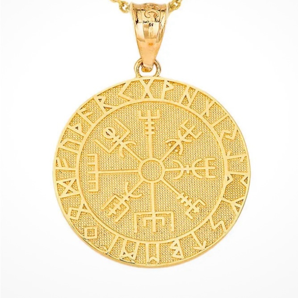 14k Gold Vegvísir Viking compass pendant